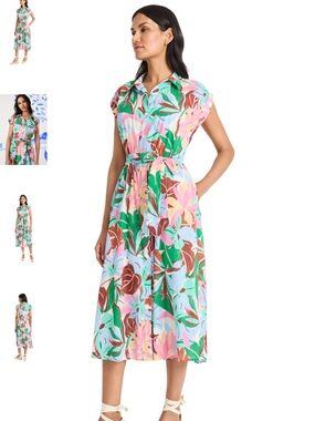 Maggy London Multicolor Floral Tie-Waist Midi Dress: hattie shirtdress